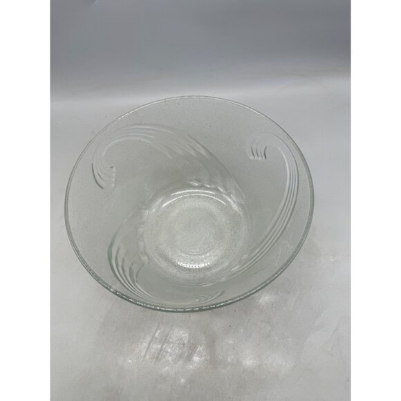 Vintage Clear Glass Punch Bowl serving Swirl Wave Pattern rough smooth 11" READ - Picture 7 of 7